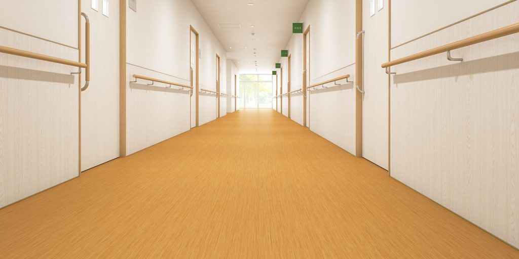 歩行音が軽減されている床材の廊下